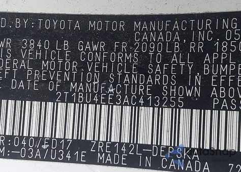 2010 Toyota Corolla S z USA, uszkodzony, nr VIN 2T1BU4EE3AC413255